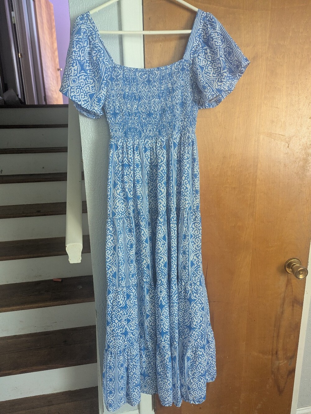 BEYOND By Vera Blue Printed Smocked Midi Dress - Women's